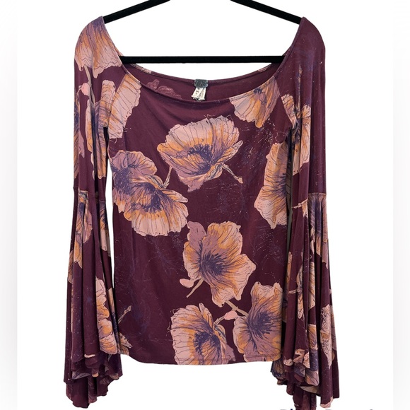 Free People FP We The Free SEXY GORGEOUS floral slinky off-shoulder top M - Picture 1 of 7